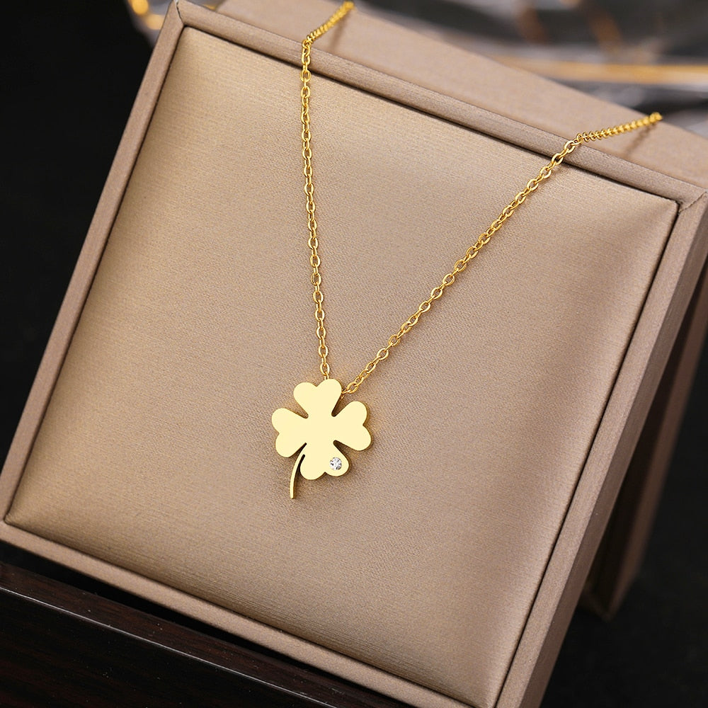 Colar Feminino Em Aço Inoxidável Trevo da Sorte