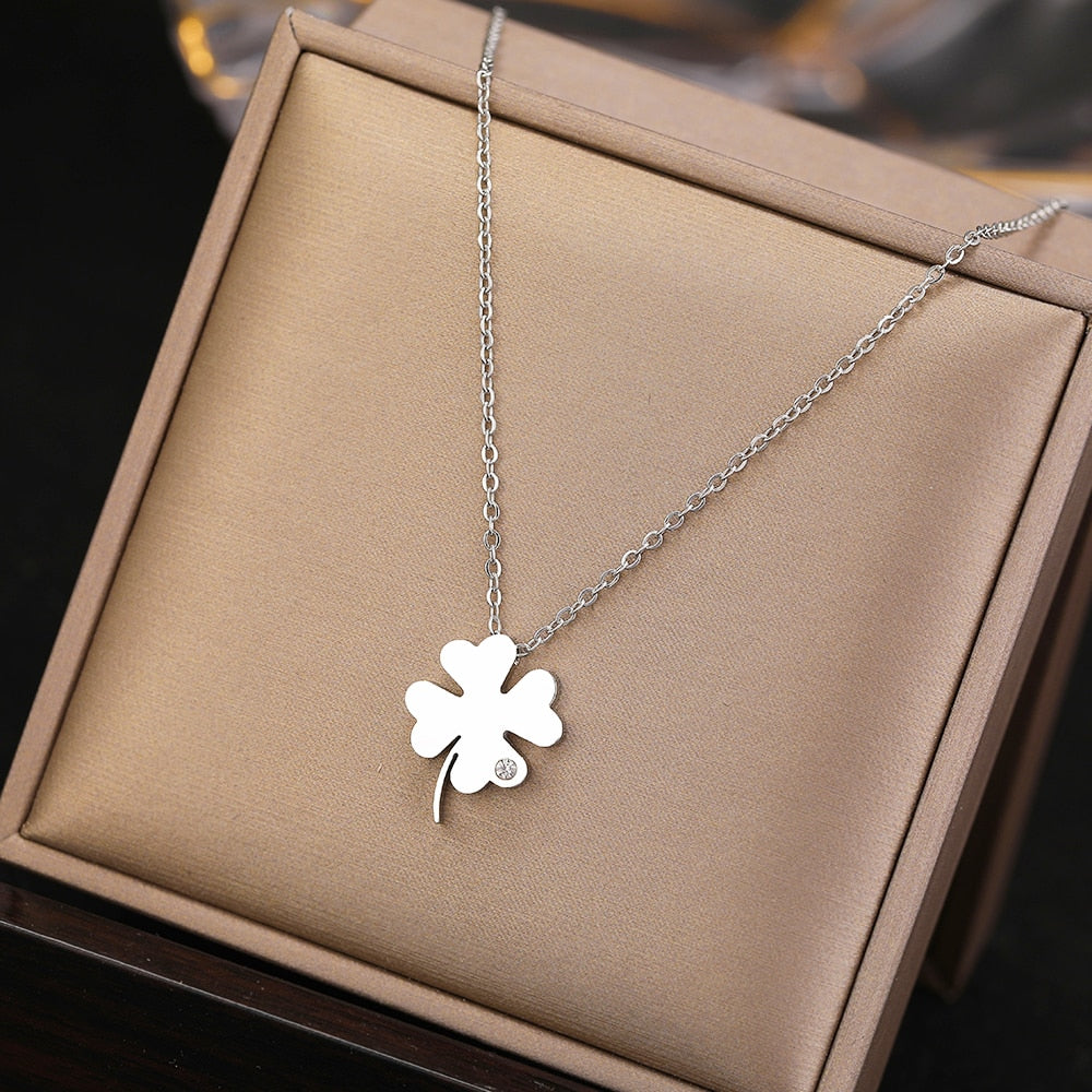 Colar Feminino Em Aço Inoxidável Trevo da Sorte