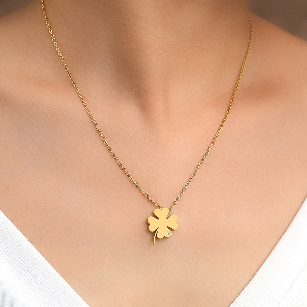 Colar Feminino Em Aço Inoxidável Trevo da Sorte