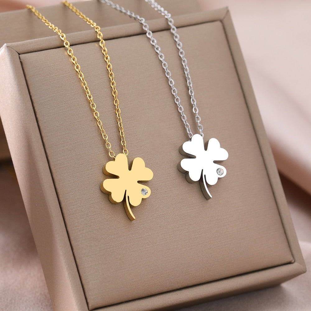 Colar Feminino Em Aço Inoxidável Trevo da Sorte