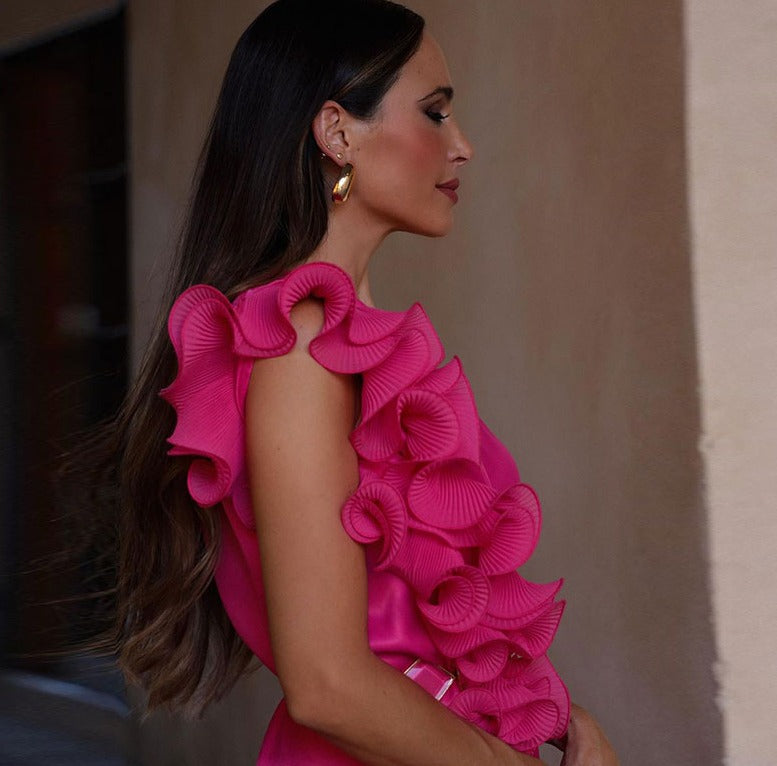 vestido feminino, vestido pink, vestido rosa, vestido com babado, vestido curto de festa, vestido curto soltinho, vestido de festa, vestido de formatura, vestido para casamento,